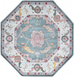 Gray and Blue 6' x 6' Paragon Octagon Area Rug 100% Polypropylene Colorful Vivid Boho Style Modern Carpet for Unique Interiors for Sale at Rug Engine