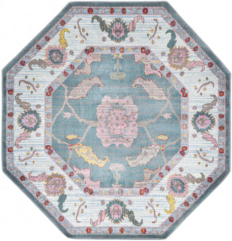 Gray and Blue 6' x 6' Paragon Octagon Area Rug 100% Polypropylene Colorful Vivid Boho Style Modern Carpet for Unique Interiors for Sale at Rug Engine