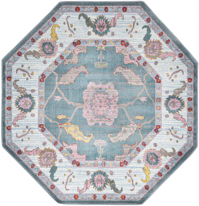 Gray and Blue 6' x 6' Paragon Octagon Area Rug 100% Polypropylene Colorful Vivid Boho Style Modern Carpet for Unique Interiors for Sale at Rug Engine