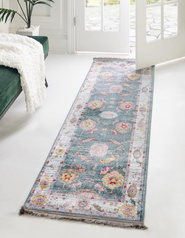 Gray and Blue 2' 2 x 6' Paragon Runner Area Rug 100% Polypropylene Colorful Vivid Boho Style Modern Carpet for Unique Interiors for Sale at Rug Engine