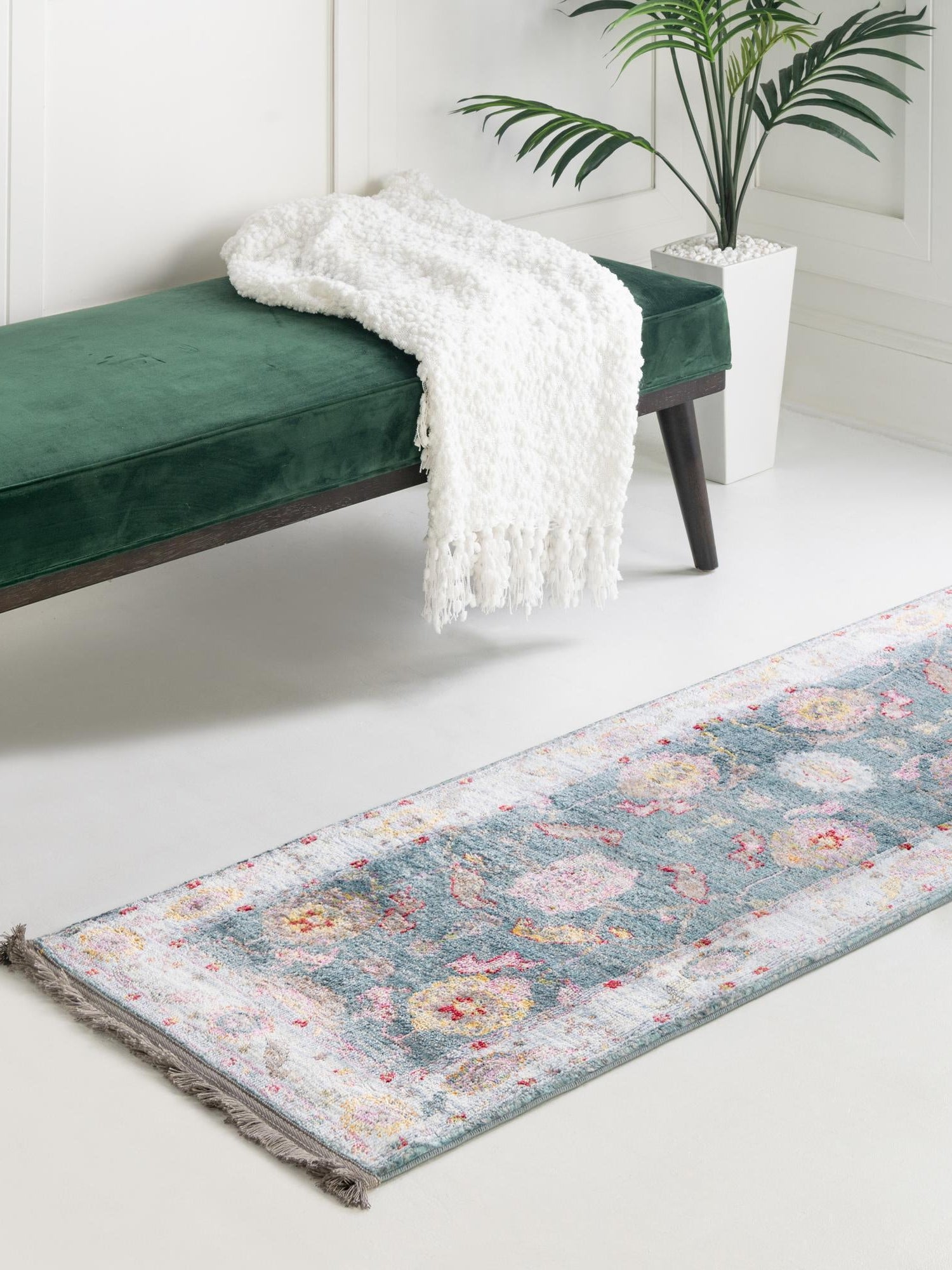 Gray and Blue 2' 2 x 8' Paragon Runner Area Rug 100% Polypropylene Colorful Vivid Boho Style Modern Carpet for Unique Interiors for Sale at Rug Engine