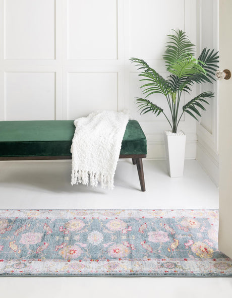 Gray and Blue 2' 7 x 12' Paragon Runner Area Rug 100% Polypropylene Colorful Vivid Boho Style Modern Carpet for Unique Interiors for Sale at Rug Engine