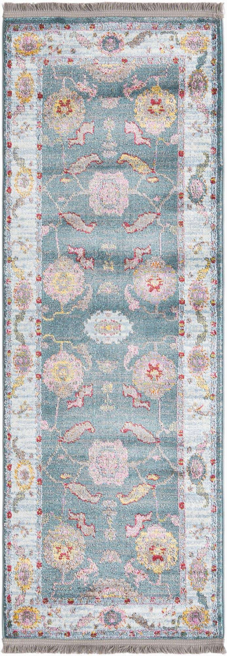 Gray and Blue 2' 2 x 6' Paragon Runner Area Rug 100% Polypropylene Colorful Vivid Boho Style Modern Carpet for Unique Interiors for Sale at Rug Engine