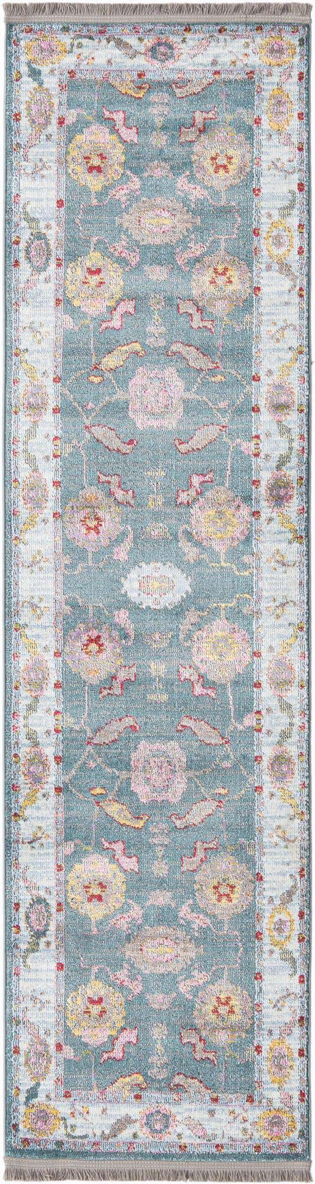 Gray and Blue 2' 2 x 8' Paragon Runner Area Rug 100% Polypropylene Colorful Vivid Boho Style Modern Carpet for Unique Interiors for Sale at Rug Engine