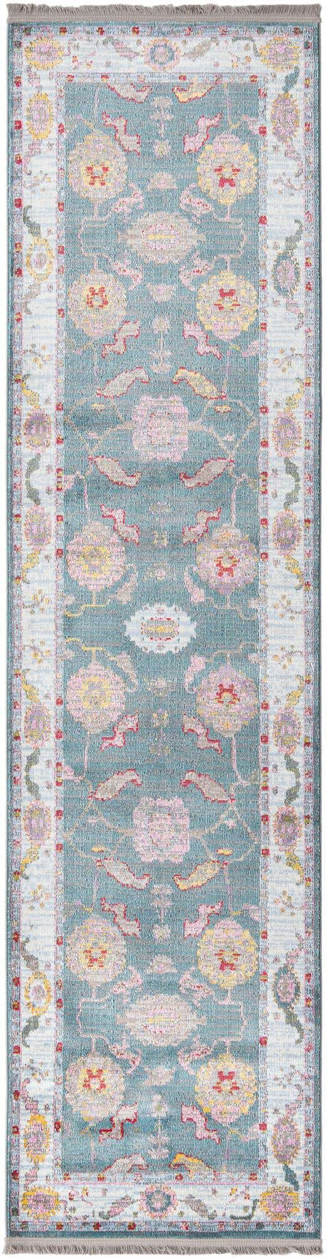 Gray and Blue 2' 7 x 10' Paragon Runner Area Rug 100% Polypropylene Colorful Vivid Boho Style Modern Carpet for Unique Interiors for Sale at Rug Engine