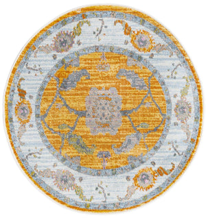 Yellow 3' 3 x 3' 3 Paragon Round Area Rug 100% Polypropylene Colorful Vivid Boho Style Modern Carpet for Unique Interiors for Sale at Rug Engine