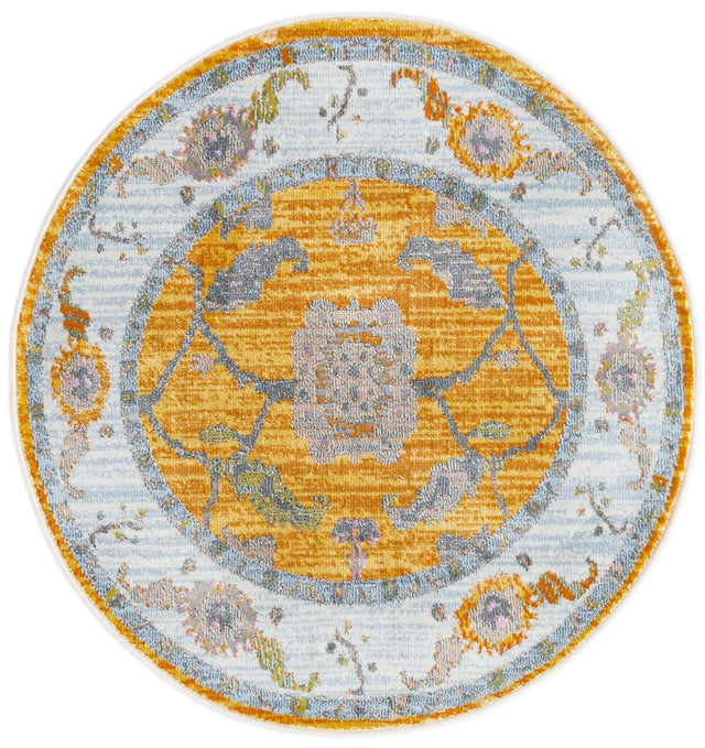 Yellow 3' 3 x 3' 3 Paragon Round Area Rug 100% Polypropylene Colorful Vivid Boho Style Modern Carpet for Unique Interiors for Sale at Rug Engine