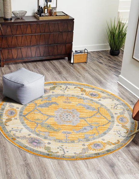 Yellow 8' 2 x 8' 2 Paragon Round Area Rug 100% Polypropylene Colorful Vivid Boho Style Modern Carpet for Unique Interiors for Sale at Rug Engine
