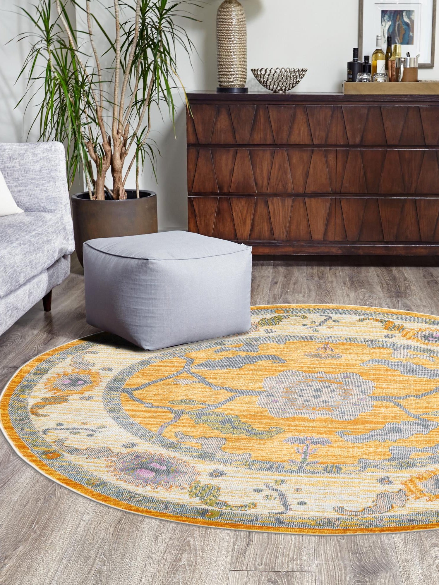 Yellow 5' 5 x 5' 5 Paragon Round Area Rug 100% Polypropylene Colorful Vivid Boho Style Modern Carpet for Unique Interiors for Sale at Rug Engine