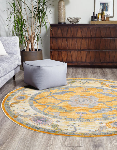 Yellow 5' 5 x 5' 5 Paragon Round Area Rug 100% Polypropylene Colorful Vivid Boho Style Modern Carpet for Unique Interiors for Sale at Rug Engine