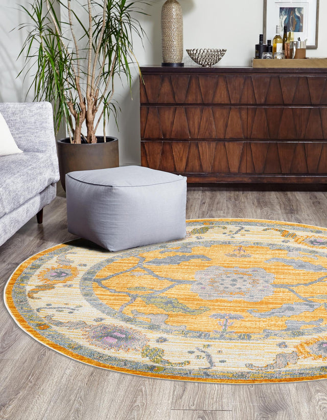 Yellow 5' 5 x 5' 5 Paragon Round Area Rug 100% Polypropylene Colorful Vivid Boho Style Modern Carpet for Unique Interiors for Sale at Rug Engine