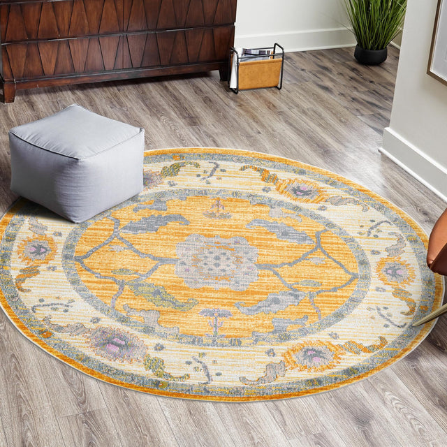 Yellow 3' 3 x 3' 3 Paragon Round Area Rug 100% Polypropylene Colorful Vivid Boho Style Modern Carpet for Unique Interiors for Sale at Rug Engine