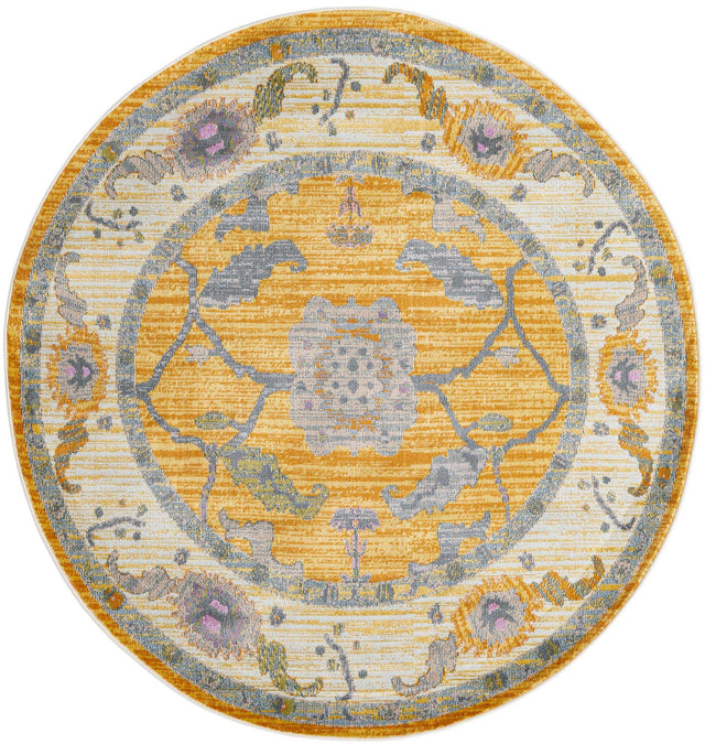 Yellow 5' 5 x 5' 5 Paragon Round Area Rug 100% Polypropylene Colorful Vivid Boho Style Modern Carpet for Unique Interiors for Sale at Rug Engine