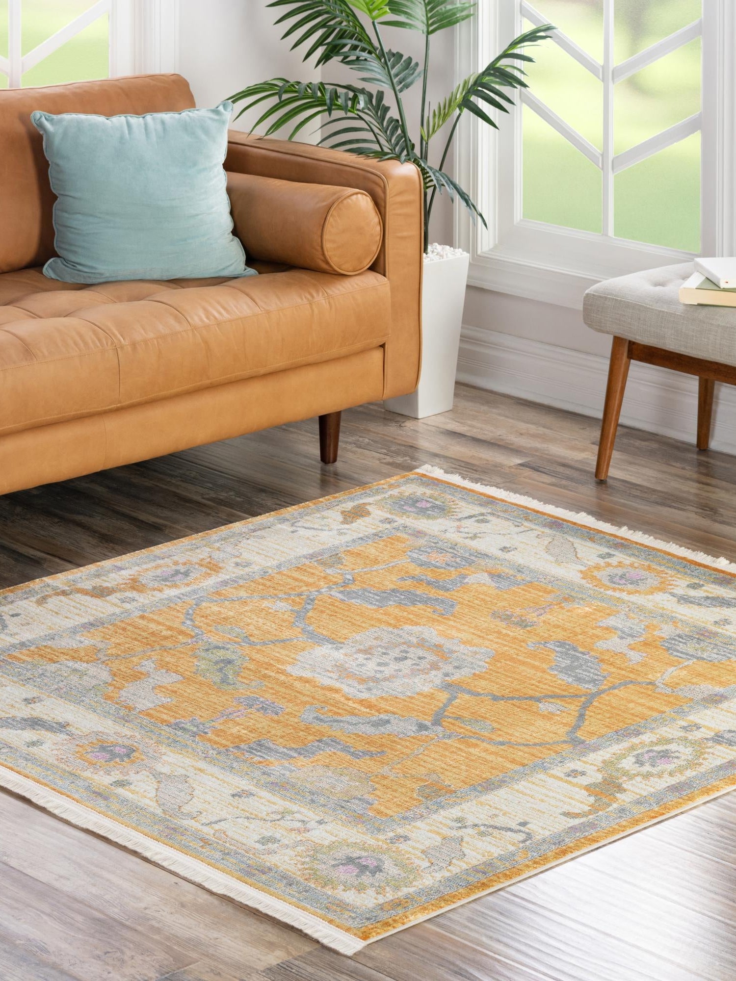 Yellow 5' 5 x 5' 5 Paragon Square Area Rug 100% Polypropylene Colorful Vivid Boho Style Modern Carpet for Unique Interiors for Sale at Rug Engine