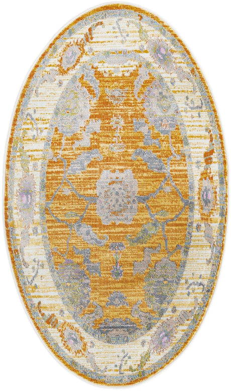 Yellow 3' 3 x 5' 3 Paragon Oval Area Rug 100% Polypropylene Colorful Vivid Boho Style Modern Carpet for Unique Interiors for Sale at Rug Engine