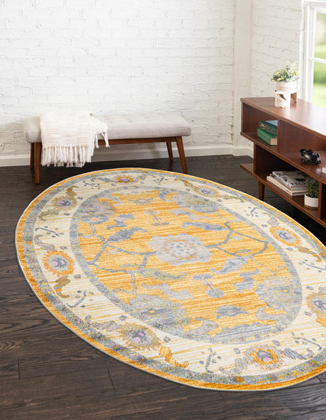 Yellow 8' 2 x 10' Paragon Oval Area Rug 100% Polypropylene Colorful Vivid Boho Style Modern Carpet for Unique Interiors for Sale at Rug Engine