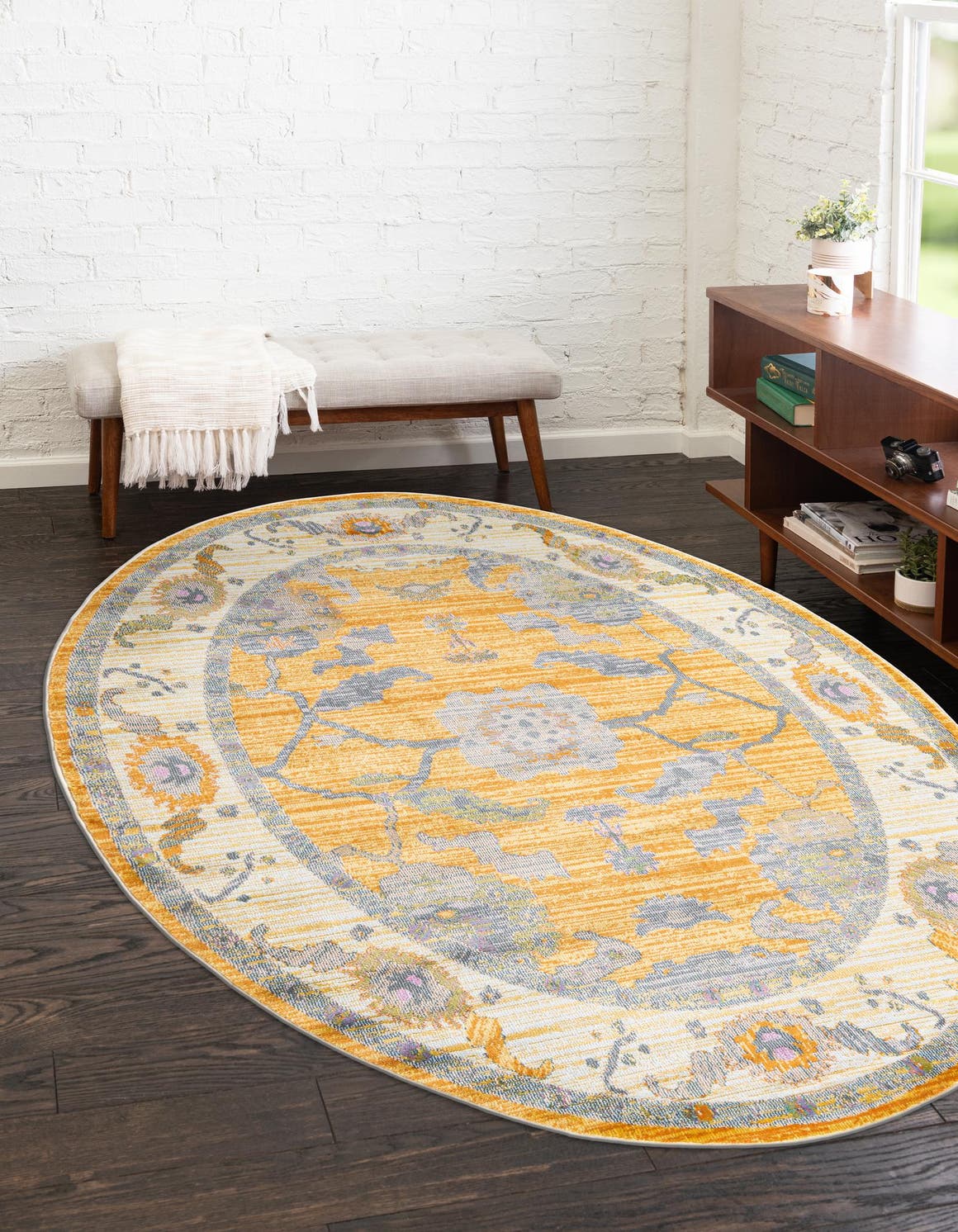 Yellow 3' 3 x 5' 3 Paragon Oval Area Rug 100% Polypropylene Colorful Vivid Boho Style Modern Carpet for Unique Interiors for Sale at Rug Engine