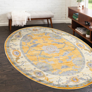 Yellow 5' 5 x 8' Paragon Oval Area Rug 100% Polypropylene Colorful Vivid Boho Style Modern Carpet for Unique Interiors for Sale at Rug Engine