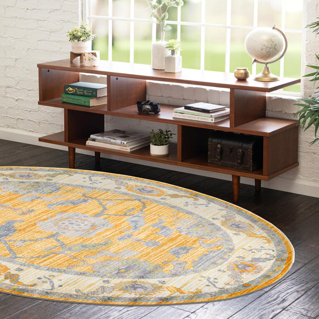 Yellow 5' 5 x 8' Paragon Oval Area Rug 100% Polypropylene Colorful Vivid Boho Style Modern Carpet for Unique Interiors for Sale at Rug Engine