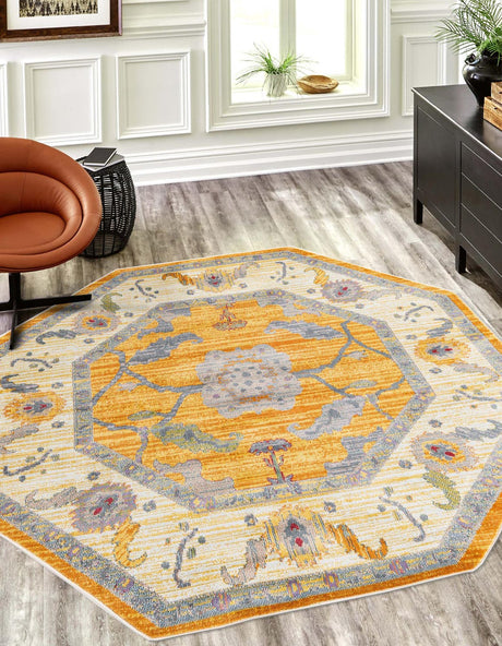 Yellow 6' x 6' Paragon Octagon Area Rug 100% Polypropylene Colorful Vivid Boho Style Modern Carpet for Unique Interiors for Sale at Rug Engine