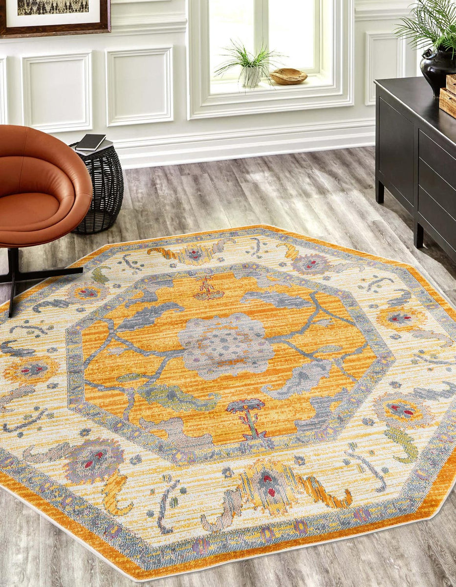 Yellow 4' x 4' Paragon Octagon Area Rug 100% Polypropylene Colorful Vi ...