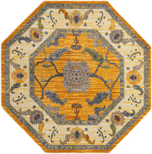 Yellow 6' x 6' Paragon Octagon Area Rug 100% Polypropylene Colorful Vivid Boho Style Modern Carpet for Unique Interiors for Sale at Rug Engine