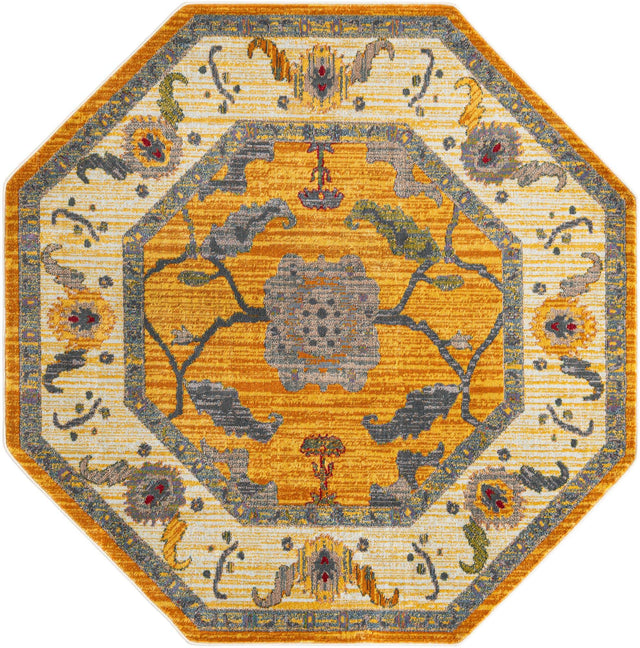 Yellow 6' x 6' Paragon Octagon Area Rug 100% Polypropylene Colorful Vivid Boho Style Modern Carpet for Unique Interiors for Sale at Rug Engine