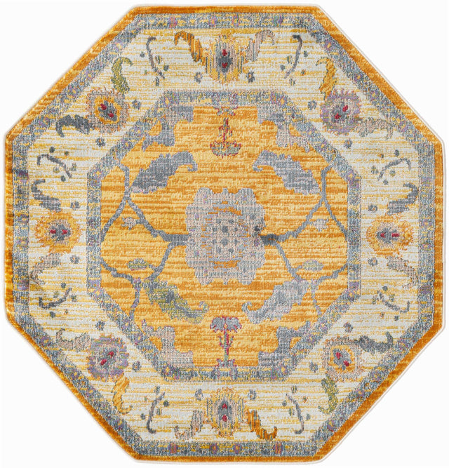 Yellow 4' x 4' Paragon Octagon Area Rug 100% Polypropylene Colorful Vivid Boho Style Modern Carpet for Unique Interiors for Sale at Rug Engine