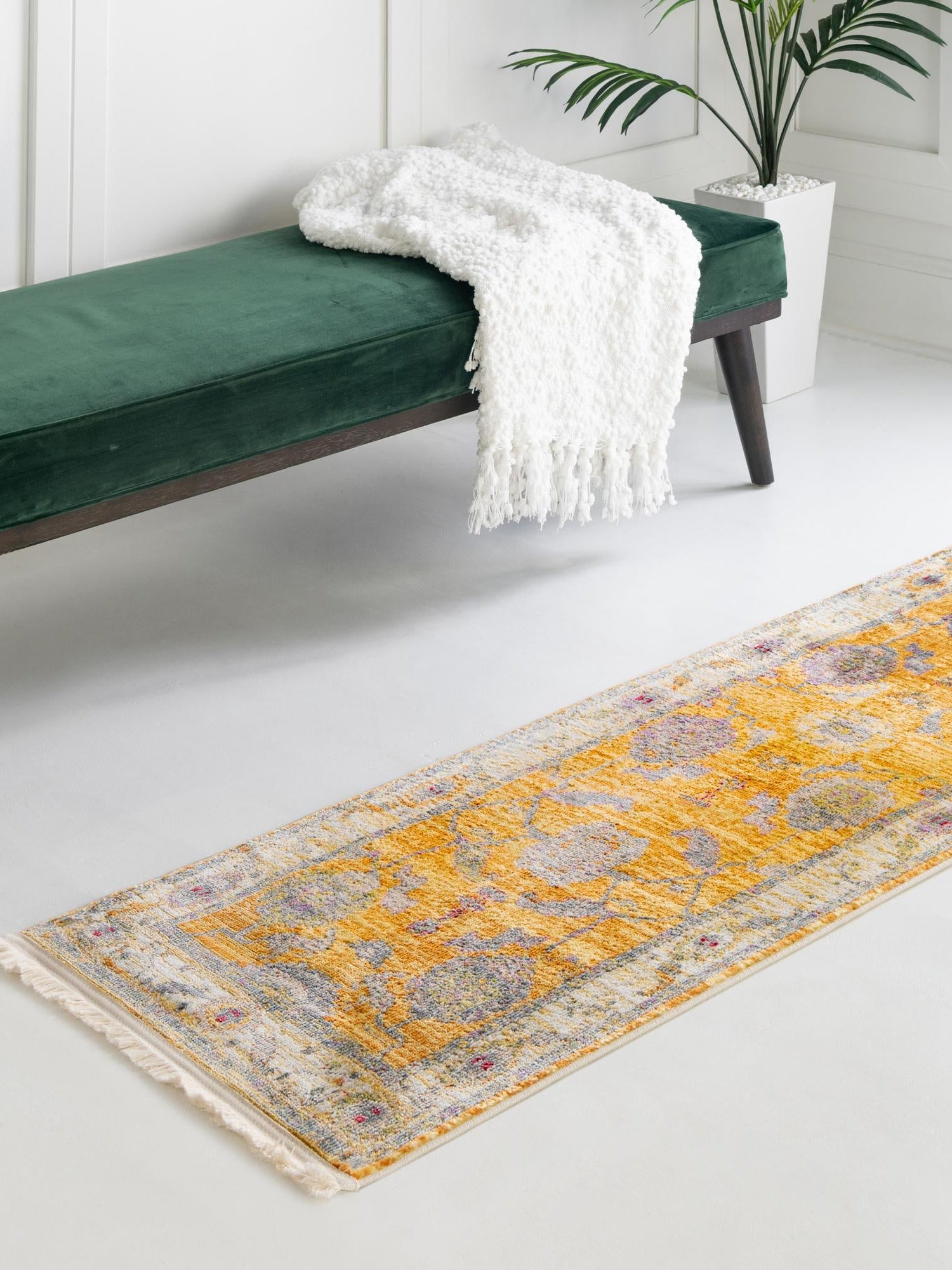 Yellow 2' 7 x 10' Paragon Runner Area Rug 100% Polypropylene Colorful Vivid Boho Style Modern Carpet for Unique Interiors for Sale at Rug Engine