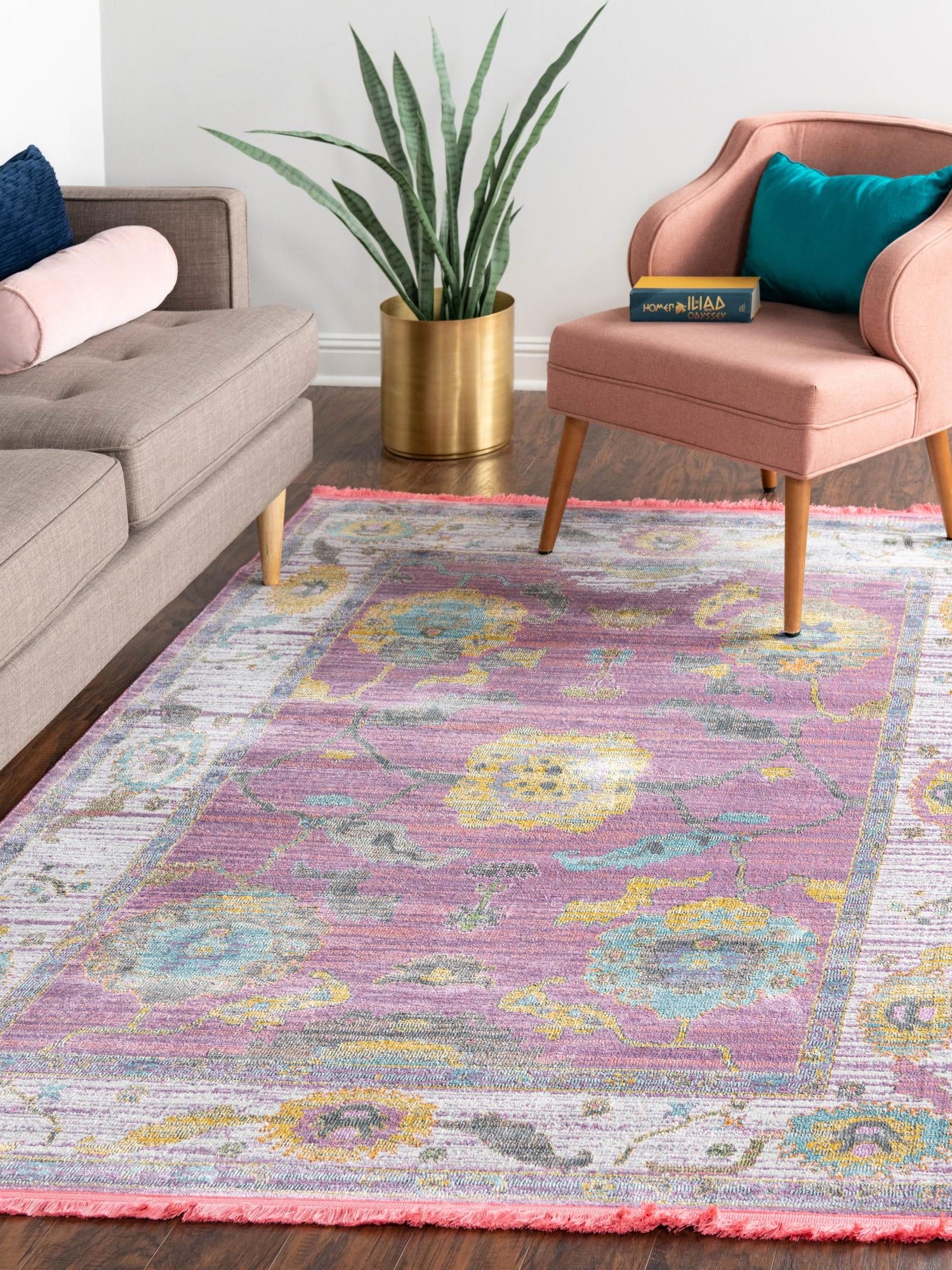 Pink 4' 3 x 6' Paragon Rectangle Area Rug 100% Polypropylene Colorful Vivid Boho Style Modern Carpet for Unique Interiors for Sale at Rug Engine