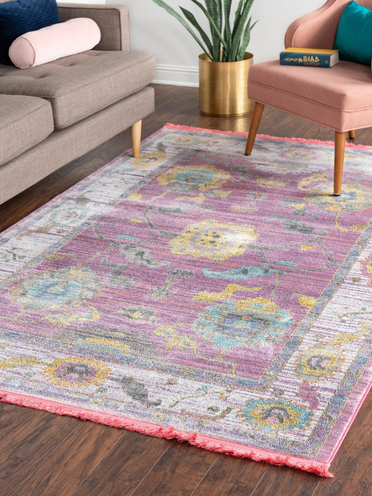 Pink 4' 3 x 6' Paragon Rectangle Area Rug 100% Polypropylene Colorful Vivid Boho Style Modern Carpet for Unique Interiors for Sale at Rug Engine