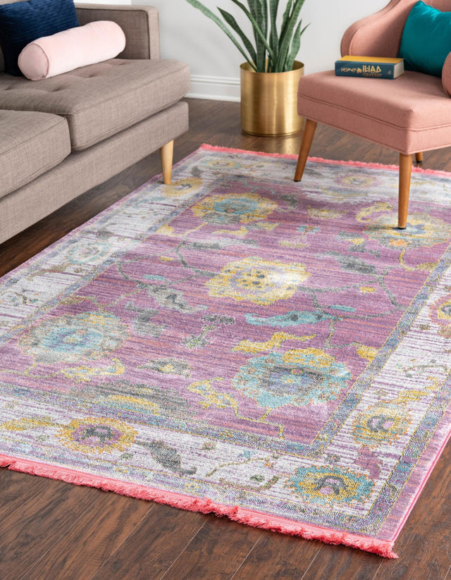 Pink 4' 3 x 6' Paragon Rectangle Area Rug 100% Polypropylene Colorful Vivid Boho Style Modern Carpet for Unique Interiors for Sale at Rug Engine