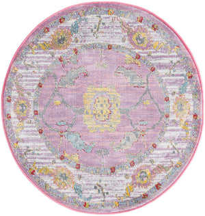 Pink 3' 3 x 3' 3 Paragon Round Area Rug 100% Polypropylene Colorful Vivid Boho Style Modern Carpet for Unique Interiors for Sale at Rug Engine