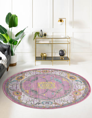Pink 3' 3 x 3' 3 Paragon Round Area Rug 100% Polypropylene Colorful Vivid Boho Style Modern Carpet for Unique Interiors for Sale at Rug Engine
