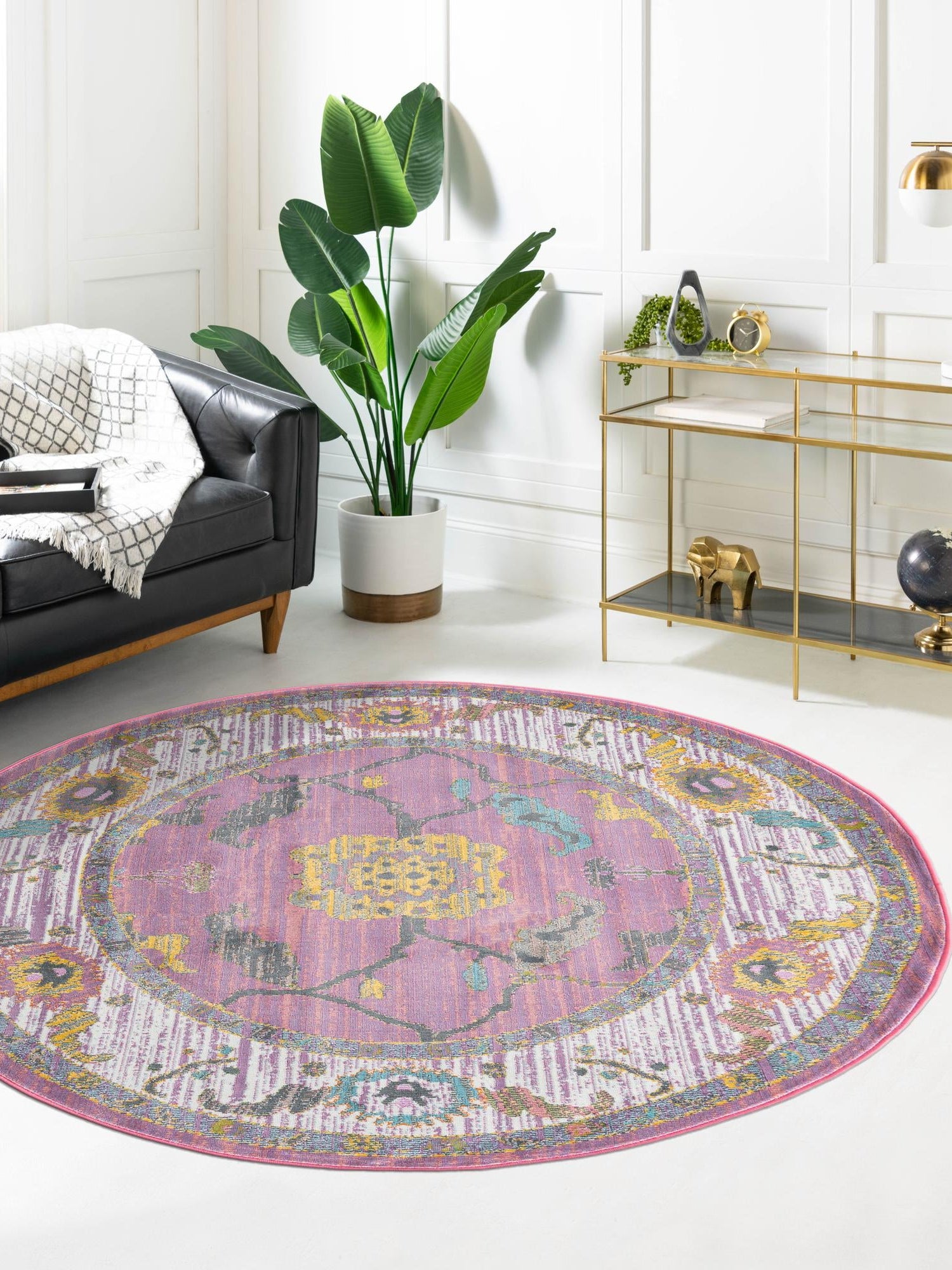 Pink 8' 2 x 8' 2 Paragon Round Area Rug 100% Polypropylene Colorful Vivid Boho Style Modern Carpet for Unique Interiors for Sale at Rug Engine