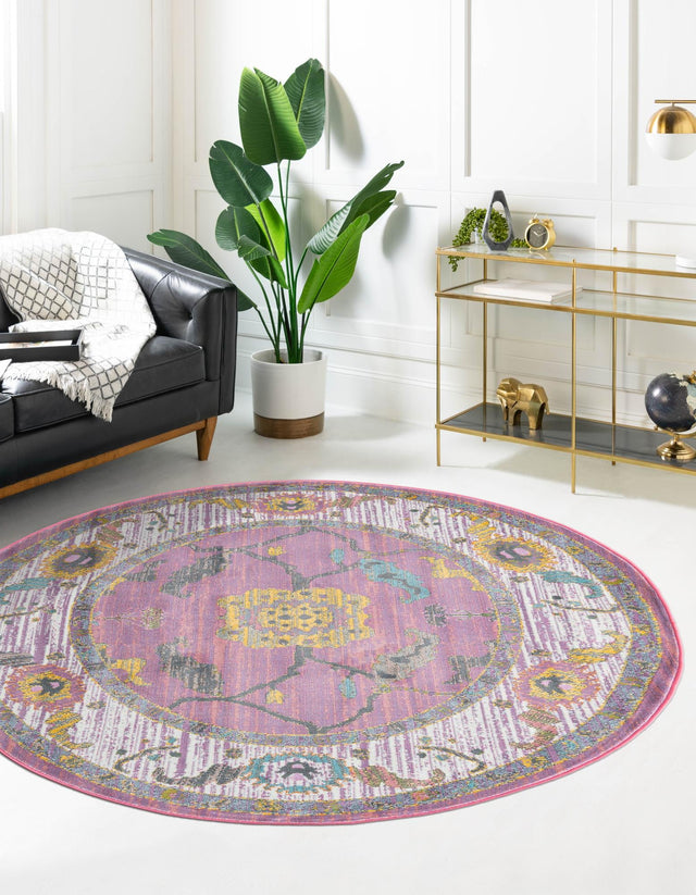 Pink 8' 2 x 8' 2 Paragon Round Area Rug 100% Polypropylene Colorful Vivid Boho Style Modern Carpet for Unique Interiors for Sale at Rug Engine