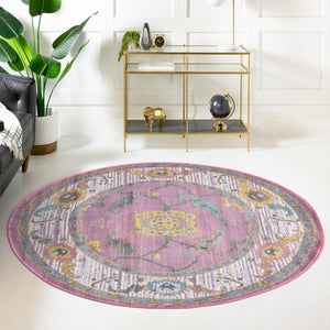 Pink 3' 3 x 3' 3 Paragon Round Area Rug 100% Polypropylene Colorful Vivid Boho Style Modern Carpet for Unique Interiors for Sale at Rug Engine