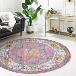 Pink 3' 3 x 3' 3 Paragon Round Area Rug 100% Polypropylene Colorful Vivid Boho Style Modern Carpet for Unique Interiors for Sale at Rug Engine