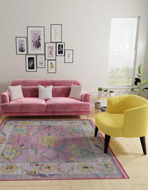 Pink 5' 5 x 5' 5 Paragon Square Area Rug 100% Polypropylene Colorful Vivid Boho Style Modern Carpet for Unique Interiors for Sale at Rug Engine