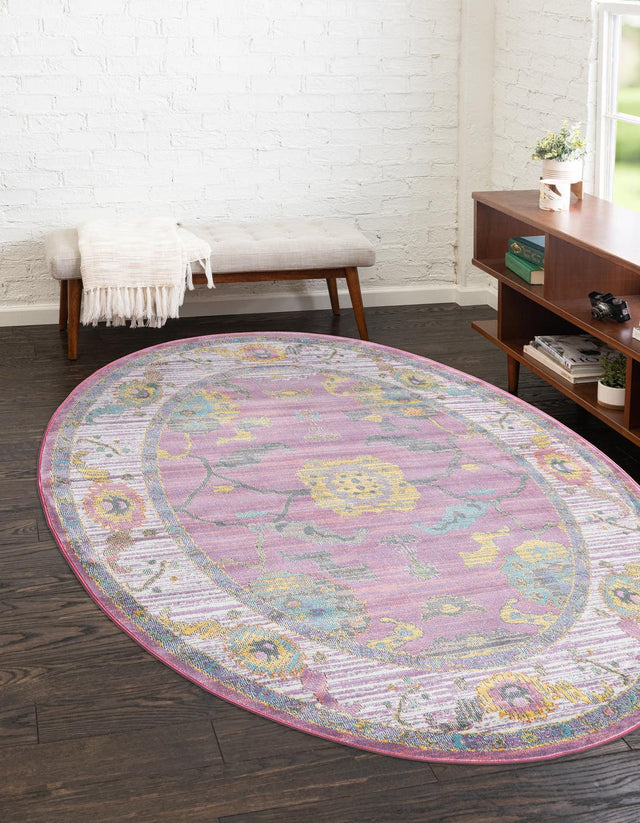 Pink 8' 2 x 10' Paragon Oval Area Rug 100% Polypropylene Colorful Vivid Boho Style Modern Carpet for Unique Interiors for Sale at Rug Engine