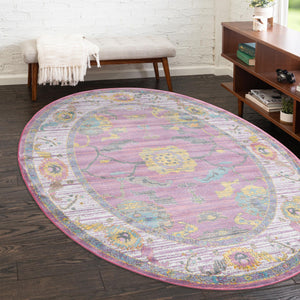 Pink 8' 2 x 10' Paragon Oval Area Rug 100% Polypropylene Colorful Vivid Boho Style Modern Carpet for Unique Interiors for Sale at Rug Engine
