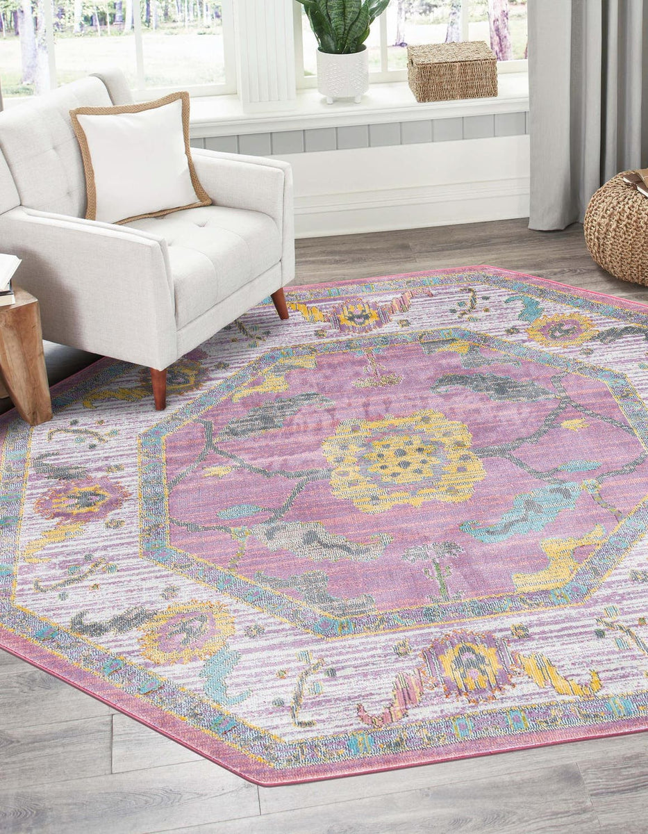 Pink 6' x 6' Paragon Octagon Area Rug 100% Polypropylene Colorful Vivi ...