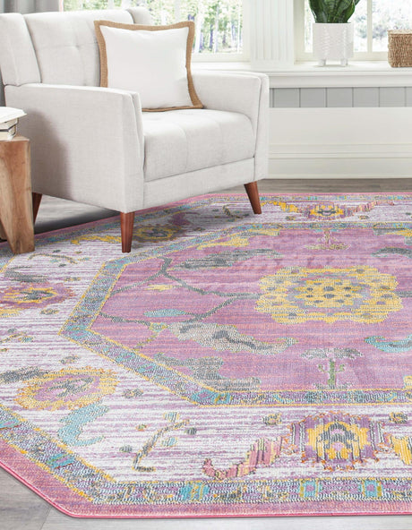 Pink 8' 2 x 8' 2 Paragon Octagon Area Rug 100% Polypropylene Colorful Vivid Boho Style Modern Carpet for Unique Interiors for Sale at Rug Engine