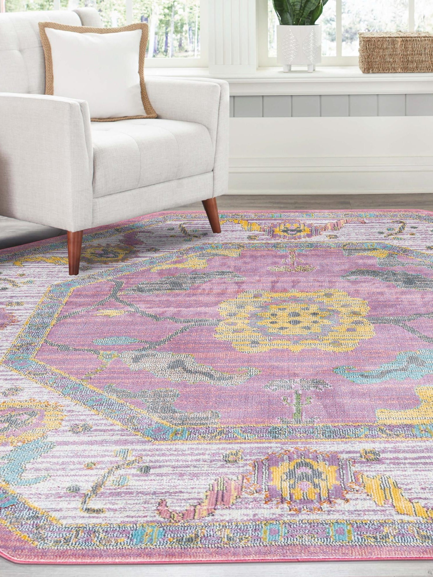 Pink 6' x 6' Paragon Octagon Area Rug 100% Polypropylene Colorful Vivid Boho Style Modern Carpet for Unique Interiors for Sale at Rug Engine