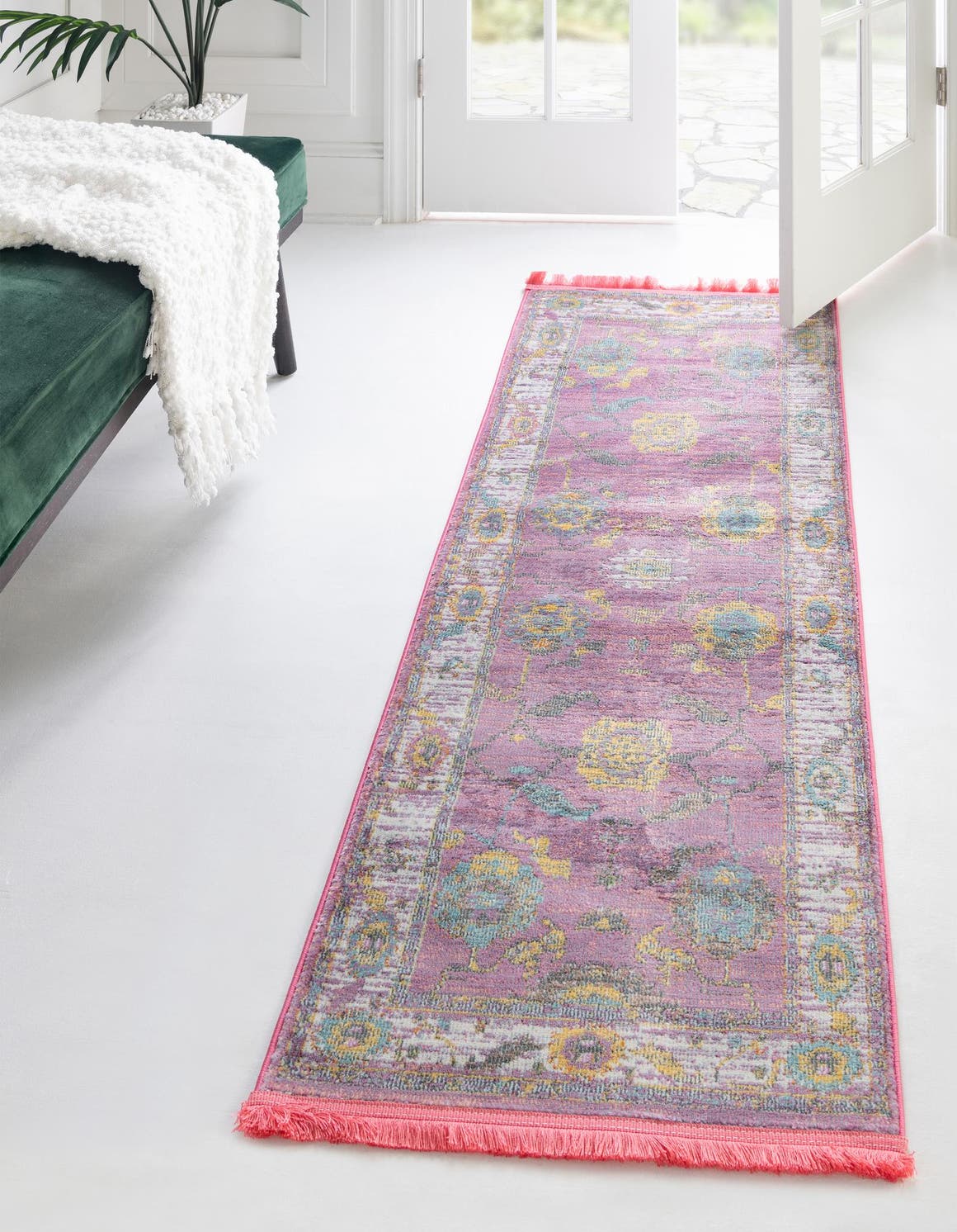 Pink 2' 7 x 12' Paragon Runner Area Rug 100% Polypropylene Colorful Vivid Boho Style Modern Carpet for Unique Interiors for Sale at Rug Engine