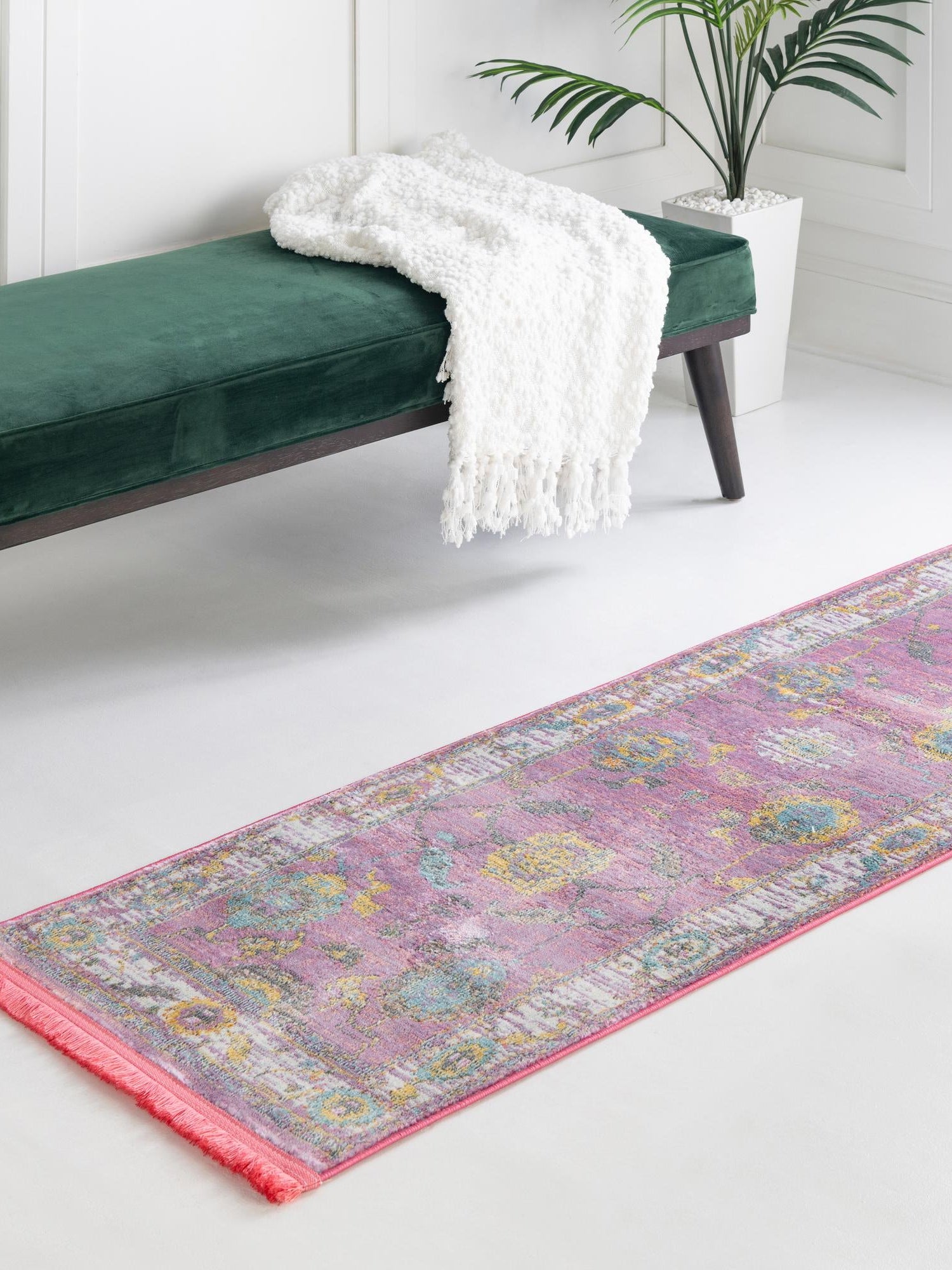 Pink 2' 2 x 6' Paragon Runner Area Rug 100% Polypropylene Colorful Vivid Boho Style Modern Carpet for Unique Interiors for Sale at Rug Engine