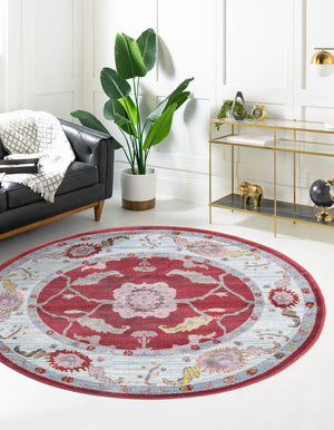Red 3' 3 x 3' 3 Paragon Round Area Rug 100% Polypropylene Colorful Vivid Boho Style Modern Carpet for Unique Interiors for Sale at Rug Engine