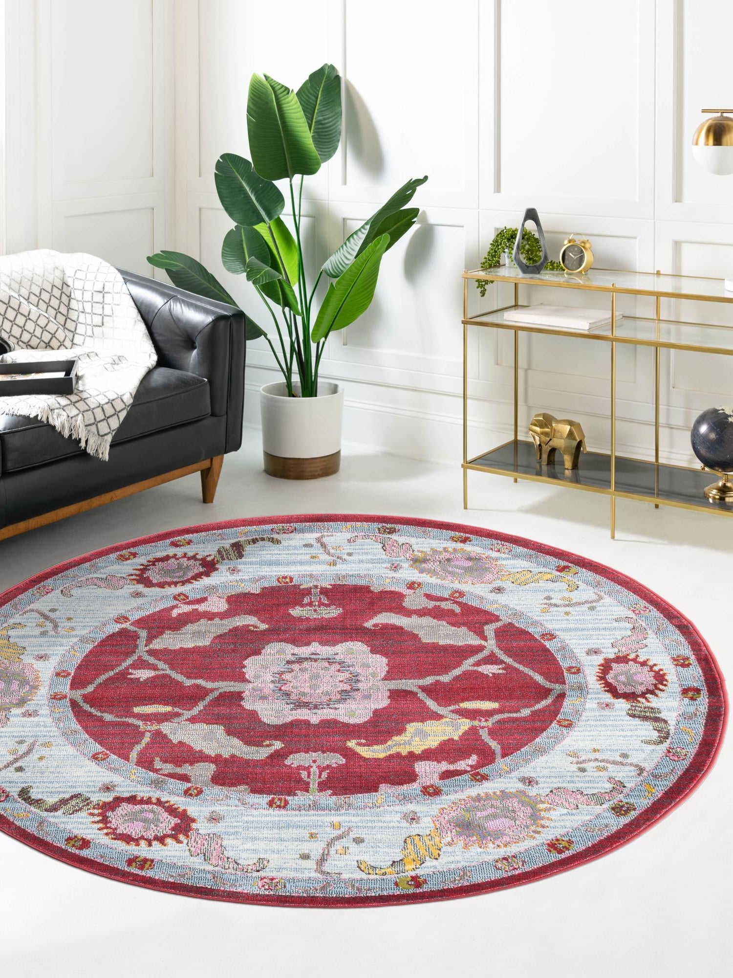 Red 8' 2 x 8' 2 Paragon Round Area Rug 100% Polypropylene Colorful Vivid Boho Style Modern Carpet for Unique Interiors for Sale at Rug Engine