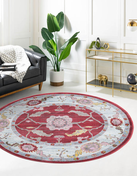 Red 8' 2 x 8' 2 Paragon Round Area Rug 100% Polypropylene Colorful Vivid Boho Style Modern Carpet for Unique Interiors for Sale at Rug Engine