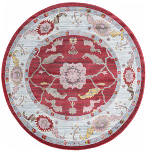 Red 8' 2 x 8' 2 Paragon Round Area Rug 100% Polypropylene Colorful Vivid Boho Style Modern Carpet for Unique Interiors for Sale at Rug Engine